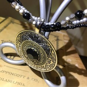 Premier Designs Jewelry. Black pendant & triple beaded necklace. Two sold as one